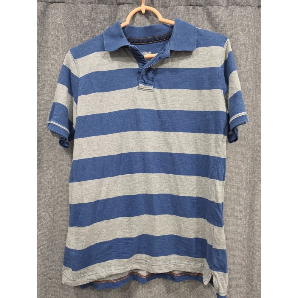 Cherokee Boys Size L Blue Gray Striped Polo Shirt Short Sleeve 100% Cotton
